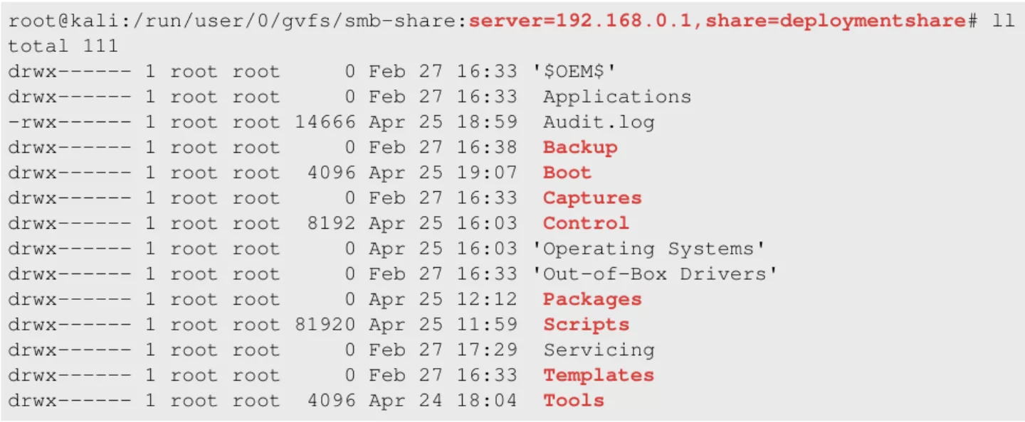 Contents of the deploymentshare share