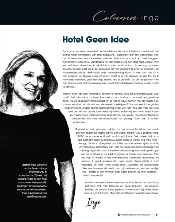 Inge Wetzer Hotel Geen Idee Column Informatiebeveiliging